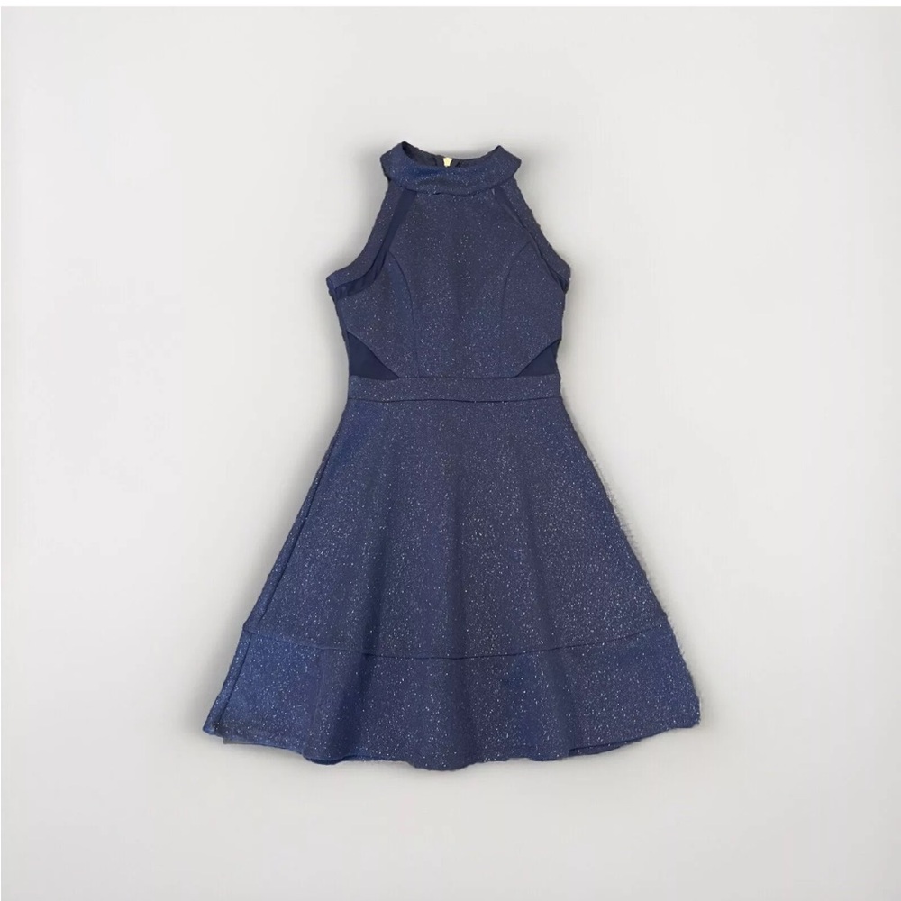 Emerald Sundae Fit And Flare Sparkle Holiday Party Dress Navy Blue Women XS